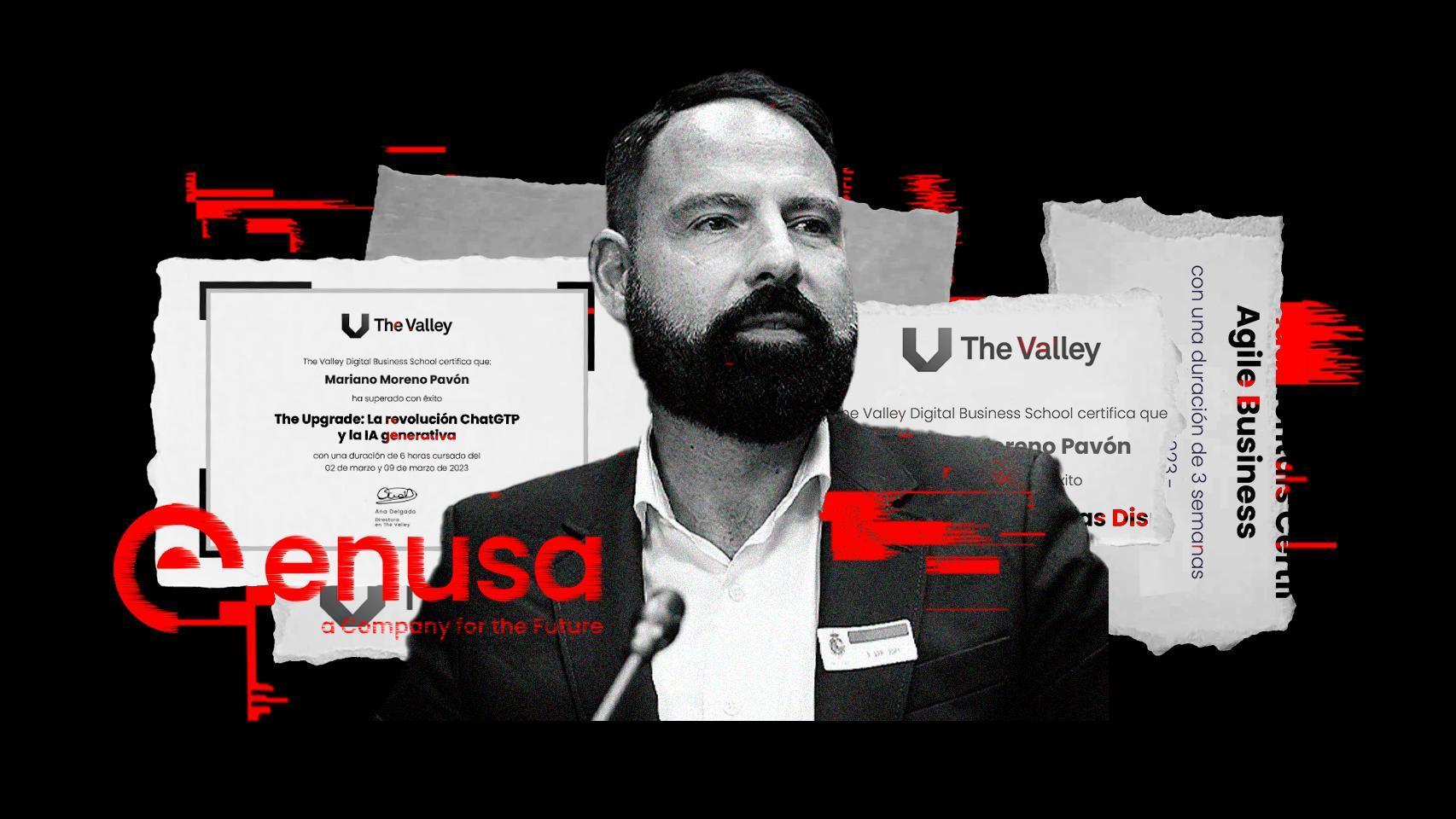 Mariano Moreno, exgerente del PSOE y presidente de Enusa, junto a los diplomas del socio de Carlos Barrabés.