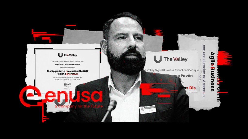 Mariano Moreno, exgerente del PSOE y presidente de Enusa, junto a los diplomas del socio de Carlos Barrabés.