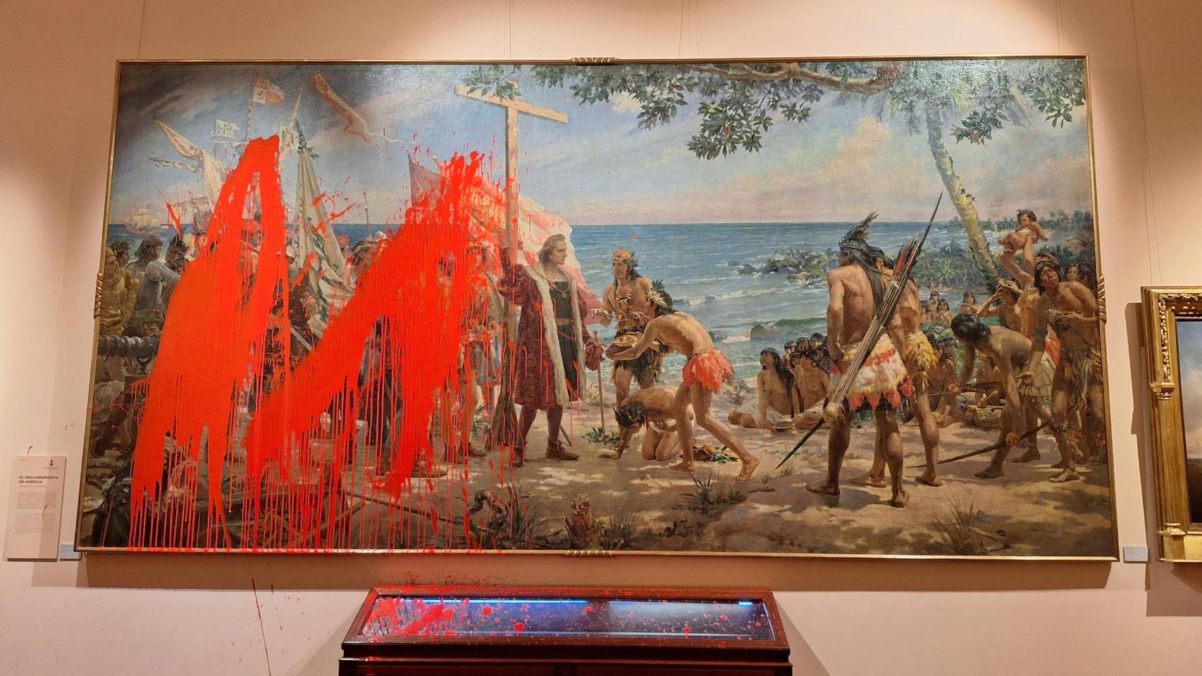 Imagen del cuadro del Museo Naval tras el ataque de las activistas el pasado 12 de octubre.