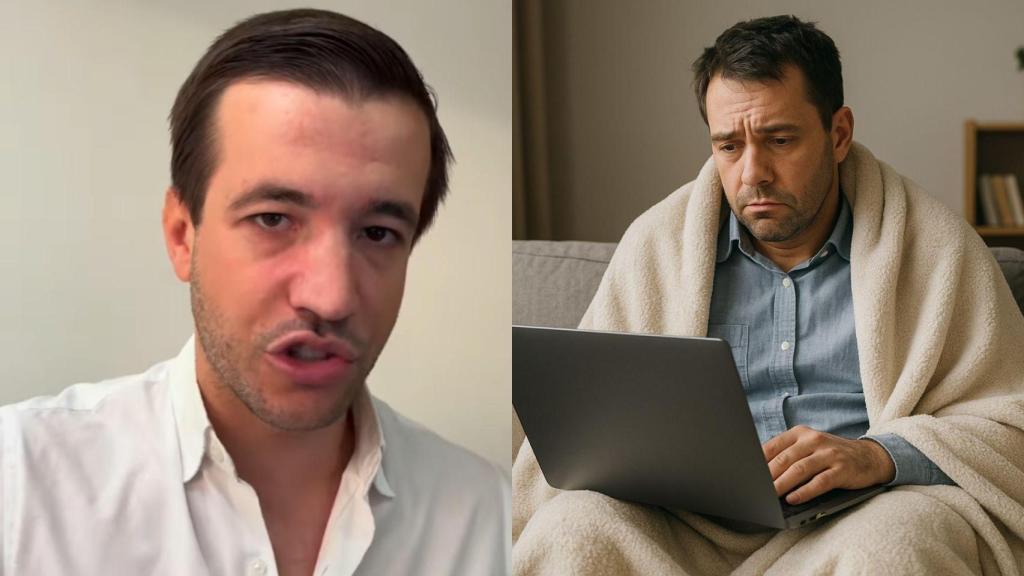 Imagen del abogado laborista Juanma Lorente y una imagen generada por IA de un trabajador de baja laboral.