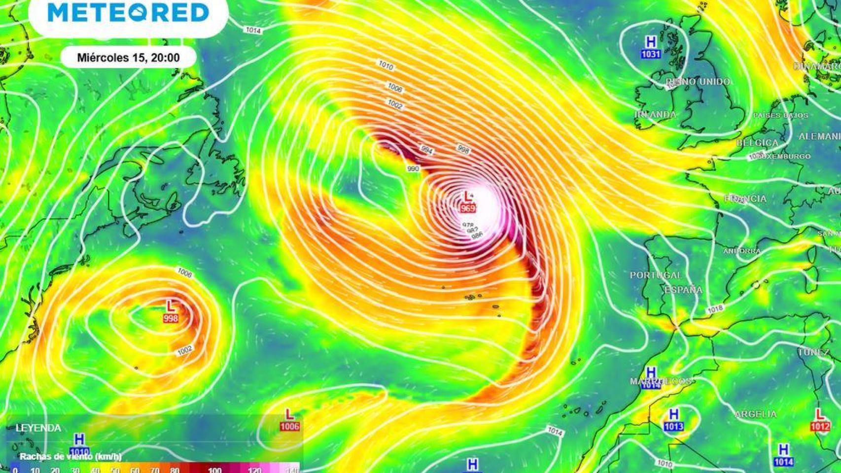 Las bajas presiones que se formarán sobre el Atlántico en dirección a España. Meteored.