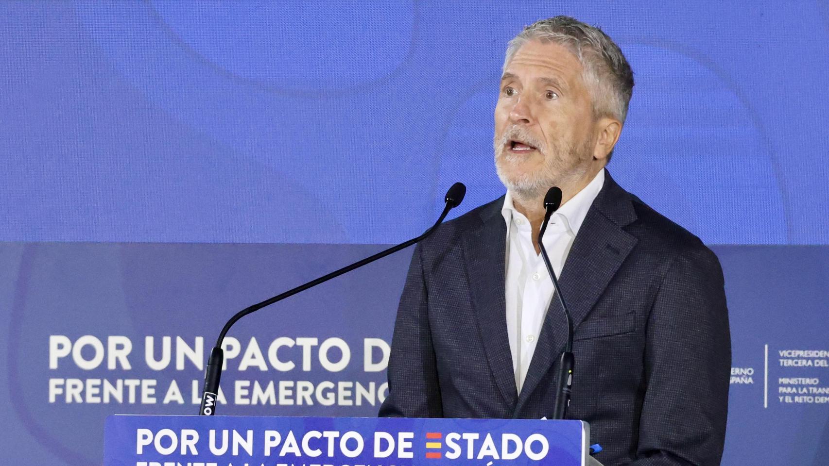 El ministro del Interior, Fernando Grande-Marlaska, durante su intervención en la convención sobre el Pacto de Estado para la Emergencia Climática, este lunes en Ponferrada