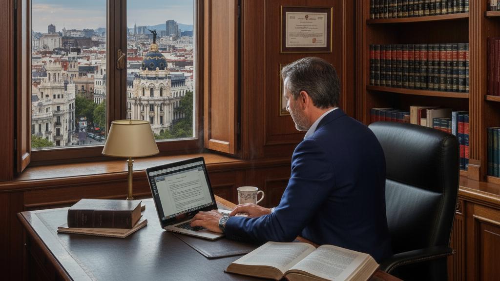 Imagen de un abogado trabajando en su despacho generada por IA.