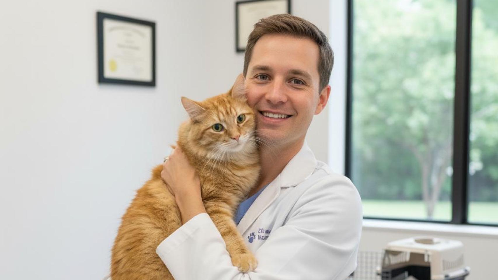 Un veterinario con un gato.