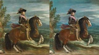 Diego Velázquez: 'Felipe IV a caballo' (antes y después de la restauración), 1635. Foto: Museo Nacional del Prado