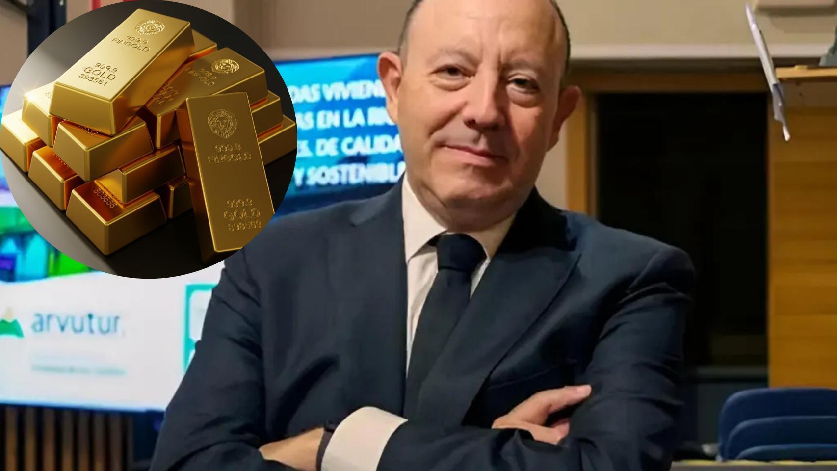 Montaje de Gonzalo Bernardos con lingotes de oro en una imagen creada con IA.