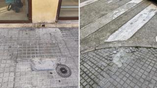Imágenes de aceras en mal estado en distintas calles del barrio de Monte Alto.