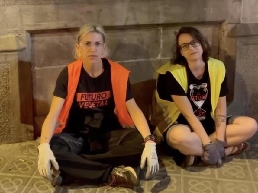 LLas activistas de Futuro Vegetal que vandalizaron el cuadro de Colón.