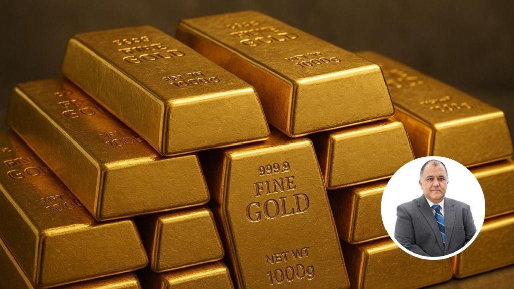 Montaje con Francisco Javier López Milán, CEO de Silvergold Patrimonio, y lingotes de oro generado por IA