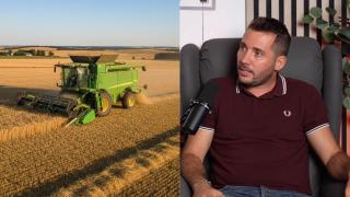 Fotomontaje de Martí y un agricultor conduciendo una cosechadora.