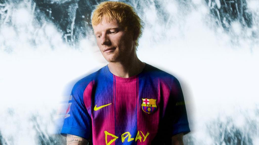 Ed Sheeran, con la camiseta especial del Barça para El Clásico.