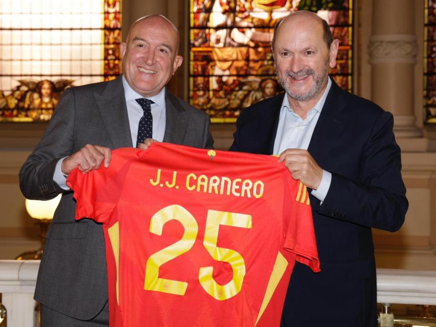 Jesús Julio Carnero y Rafael Louzán este martes en Valladolid, antes del España-Bulgaria