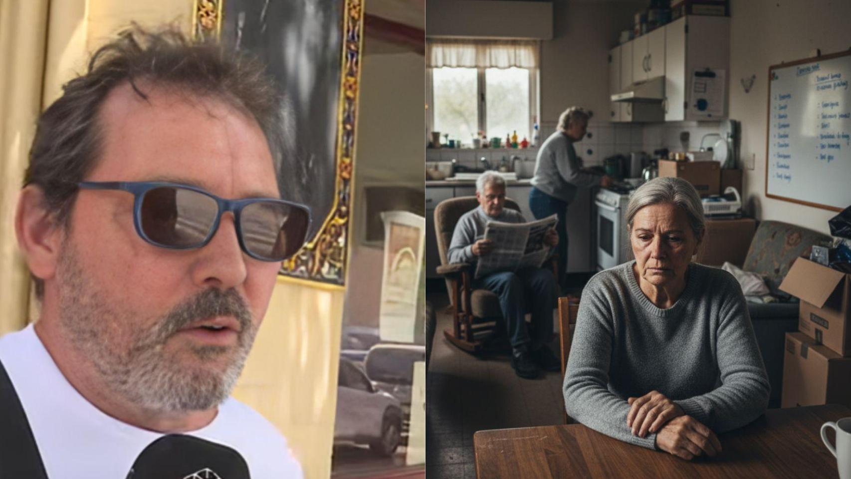 José María y una imagen de varias personas mayores compartiendo piso generada con IA.