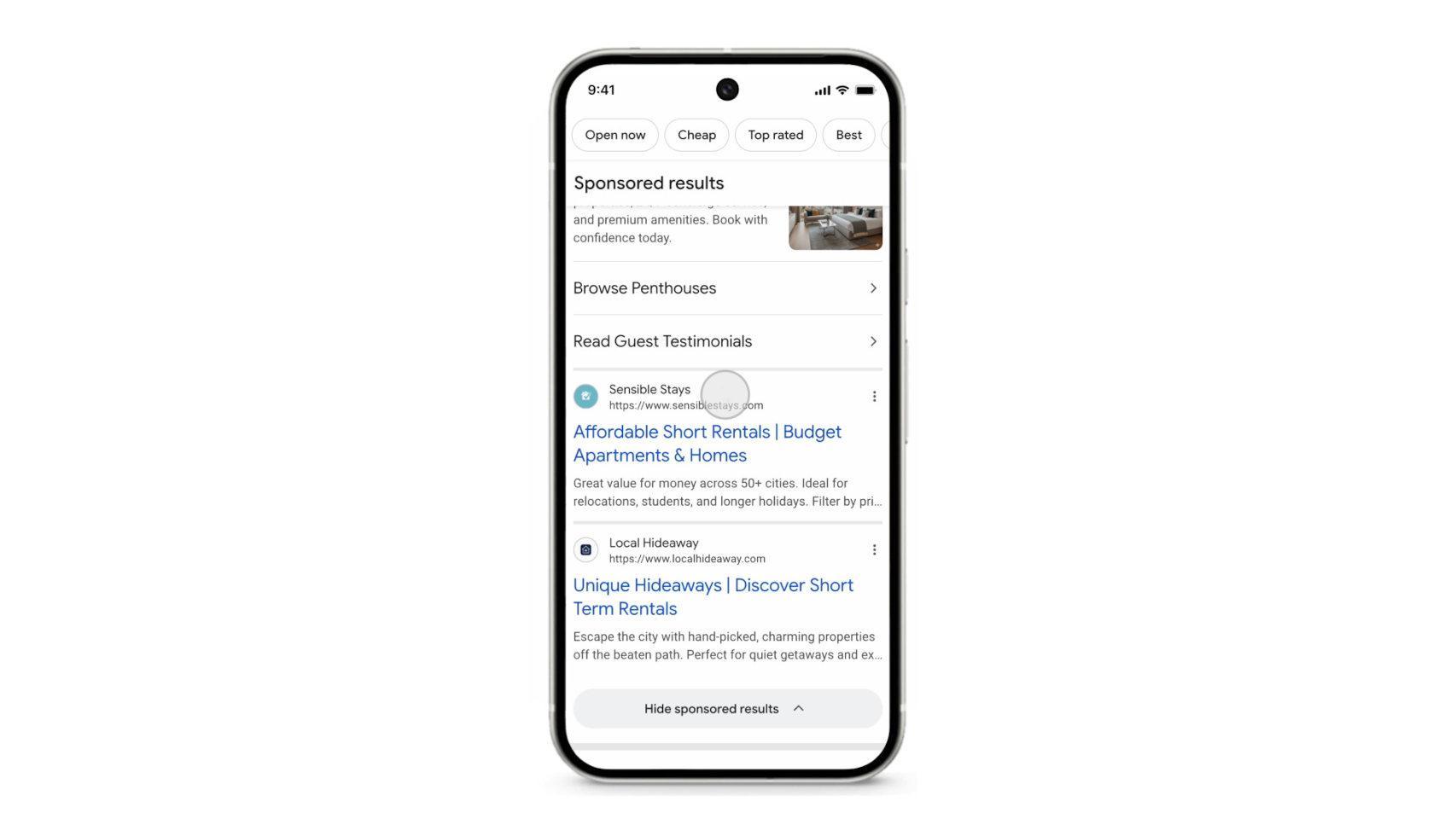 Nueva sección de resultados patrocinados de Google