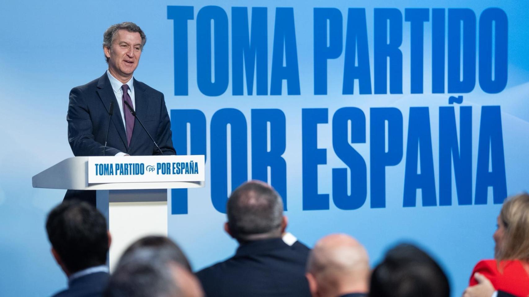 Alberto Núñez Feijóo, presidente del PP, durante la presentación de su nuevo Plan Integral de Inmigración.