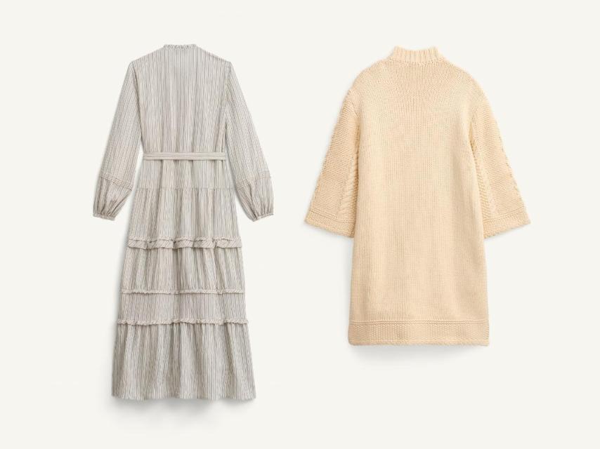 Vestido blanco con volantes y vestido marfil de cuello alto de la nueva colección de Zara Studio