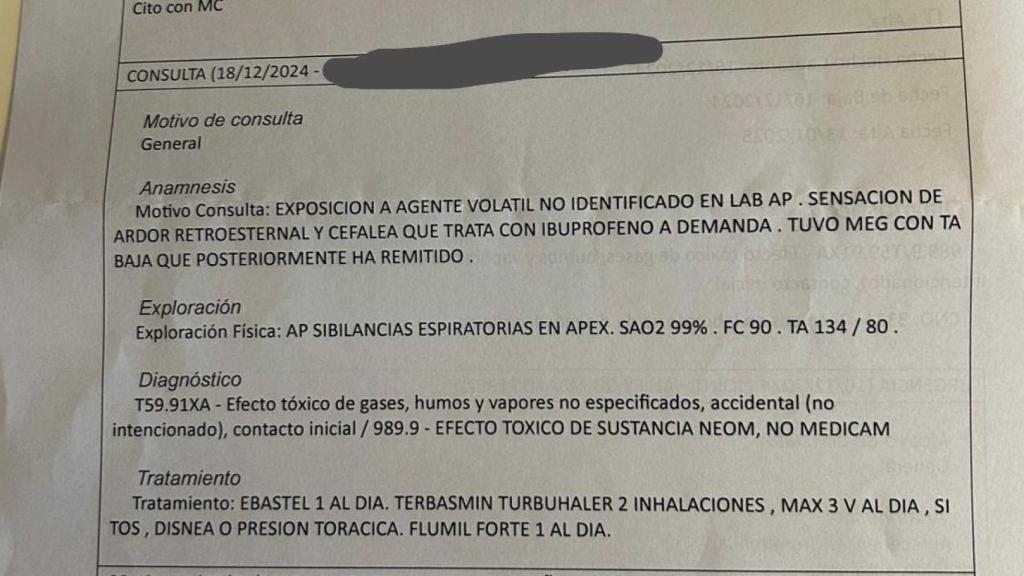 Parte médico de una trabajadora del laboratorio del Hospital de Toledo.