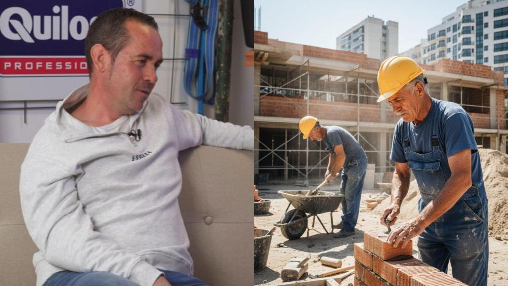 Imagen de Javijam y una imagen generada por IA de dos albañiles trabajando.