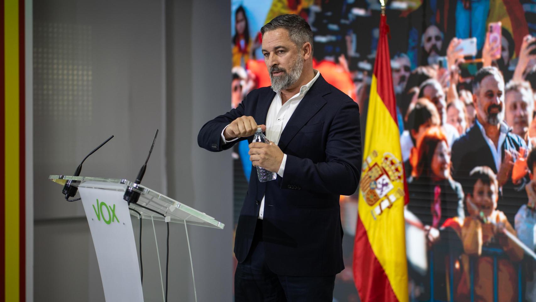 El presidente de Vox, Santiago Abascal, durante una rueda de prensa reciente.