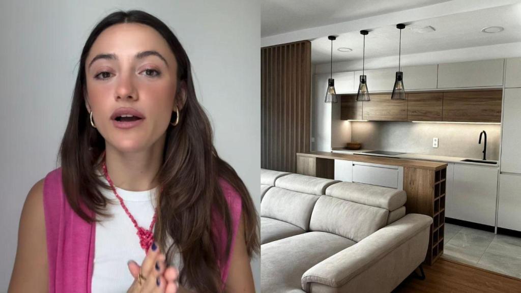 Montaje con Natalia Oliva (25 años), joven propietaria y su piso que comparte con su pareja
