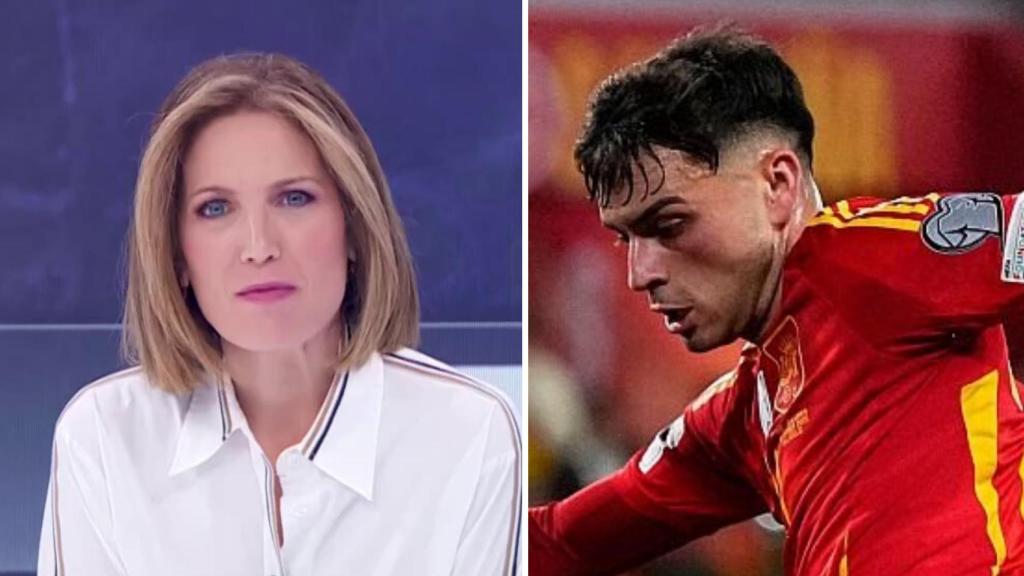 Silvia Intxaurrondo y Pedri, jugador de la Selección española de fútbol, en un montaje hecho por BLUPER.