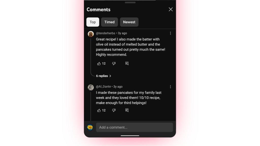 Nuevos comentarios en la app de YouTube