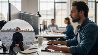 Montaje de Álvaro con un ingeniero de software en una imagen creada con IA.