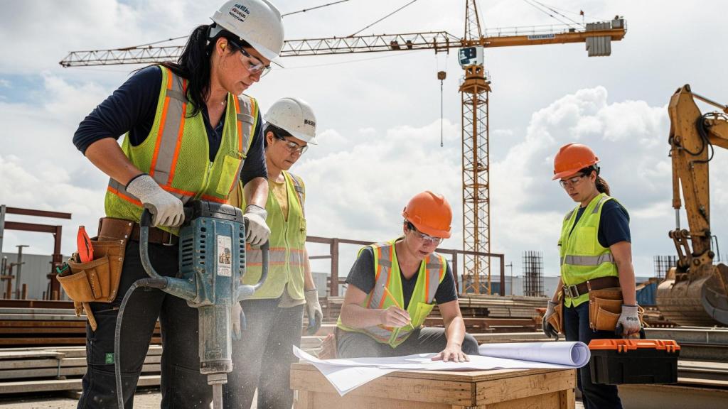 Trabajadoras en la obra en una imagen creada con IA.