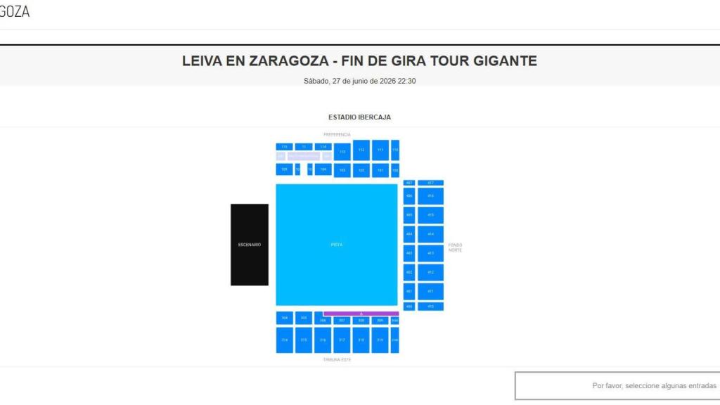 Mapa de los asientos y el escenario del Ibercaja Estadio para el concierto de Leiva