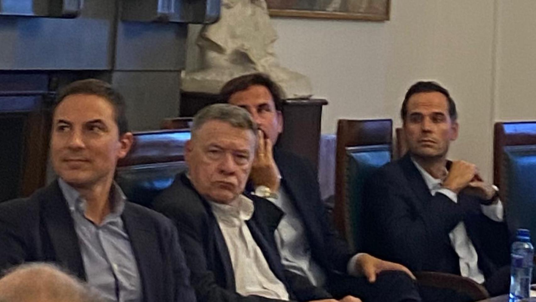 Juan Lobato, Jordi Sevilla e Ignacio Aguado durante el debate celebrado este jueves en el Círculo de Bellas Artes de Madrid.