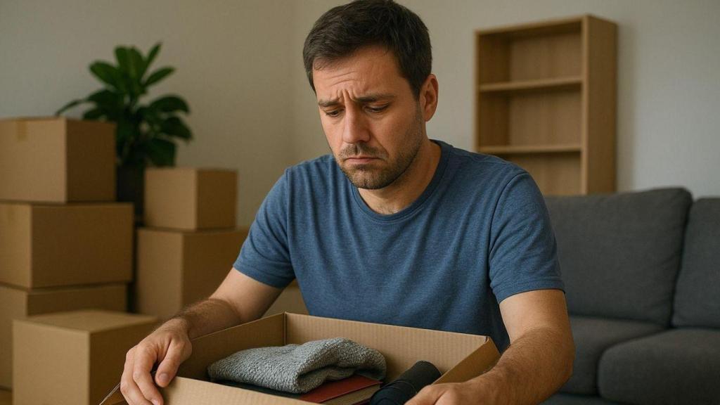 Hombre mudándose de su vivienda generado por IA.