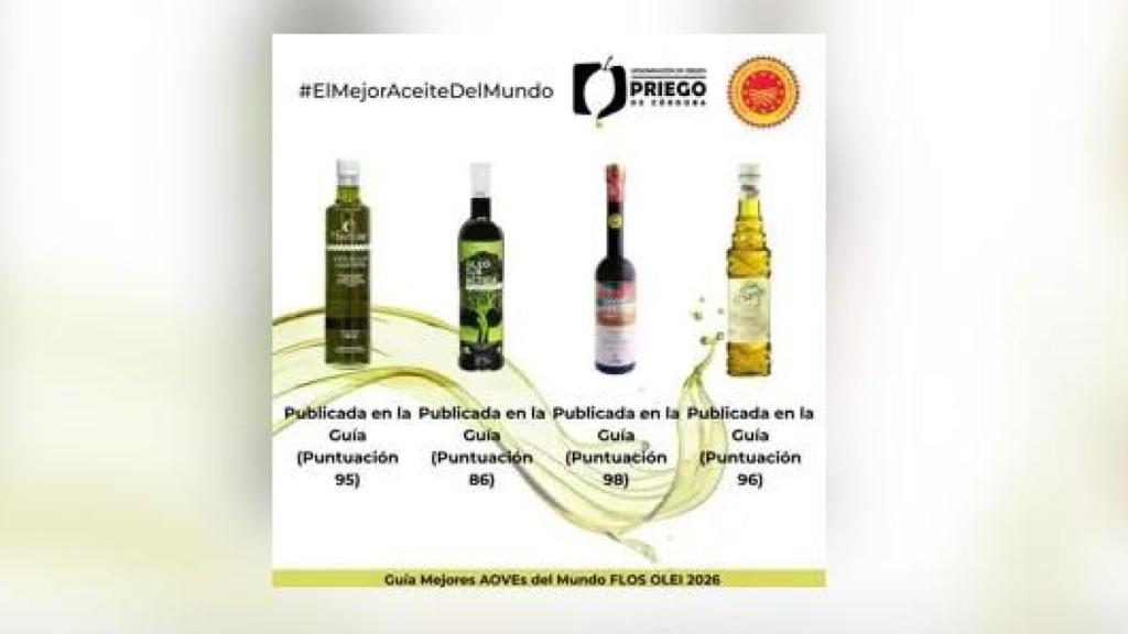 Los cuatro aceites cordobeses galardonados.