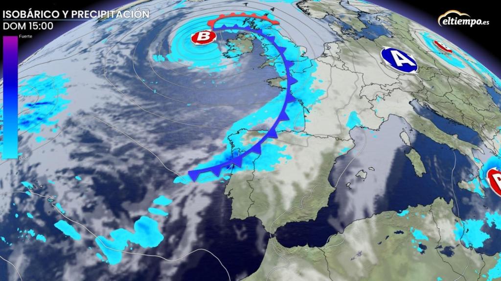 El frente asociado a la borrasca que afectará a España este fin de semana. ElTiempo.es