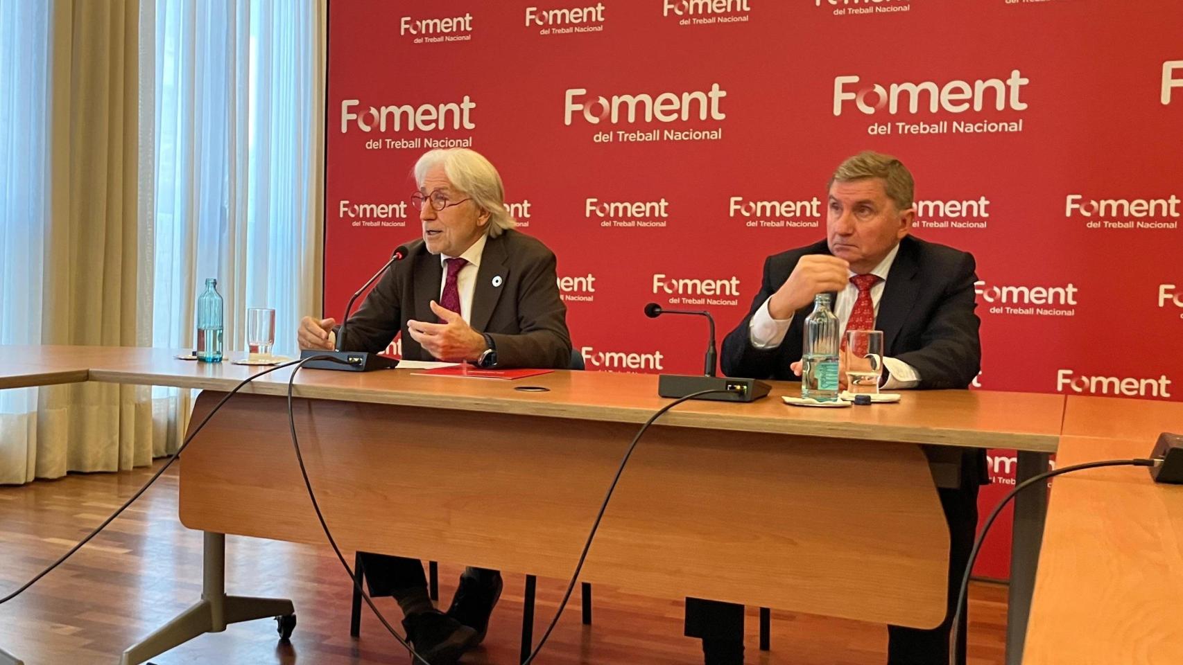 El presidete de Foment del Treball, Josep Sánchez Llibre, y el secretario general, David Tornos.