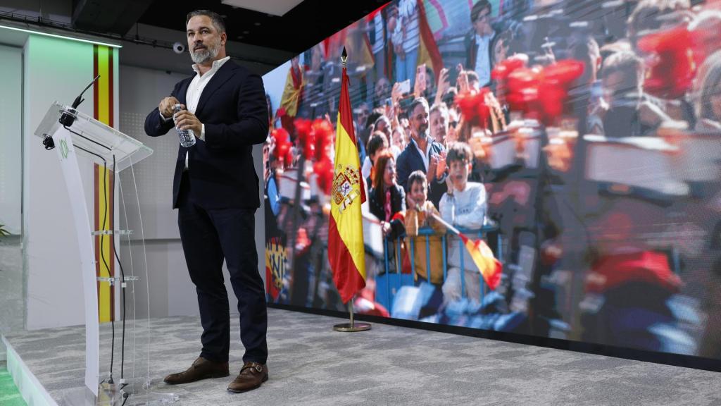 El líder de Vox, Santiago Abascal, el pasado lunes 13 de octubre en la sede nacional del partido.