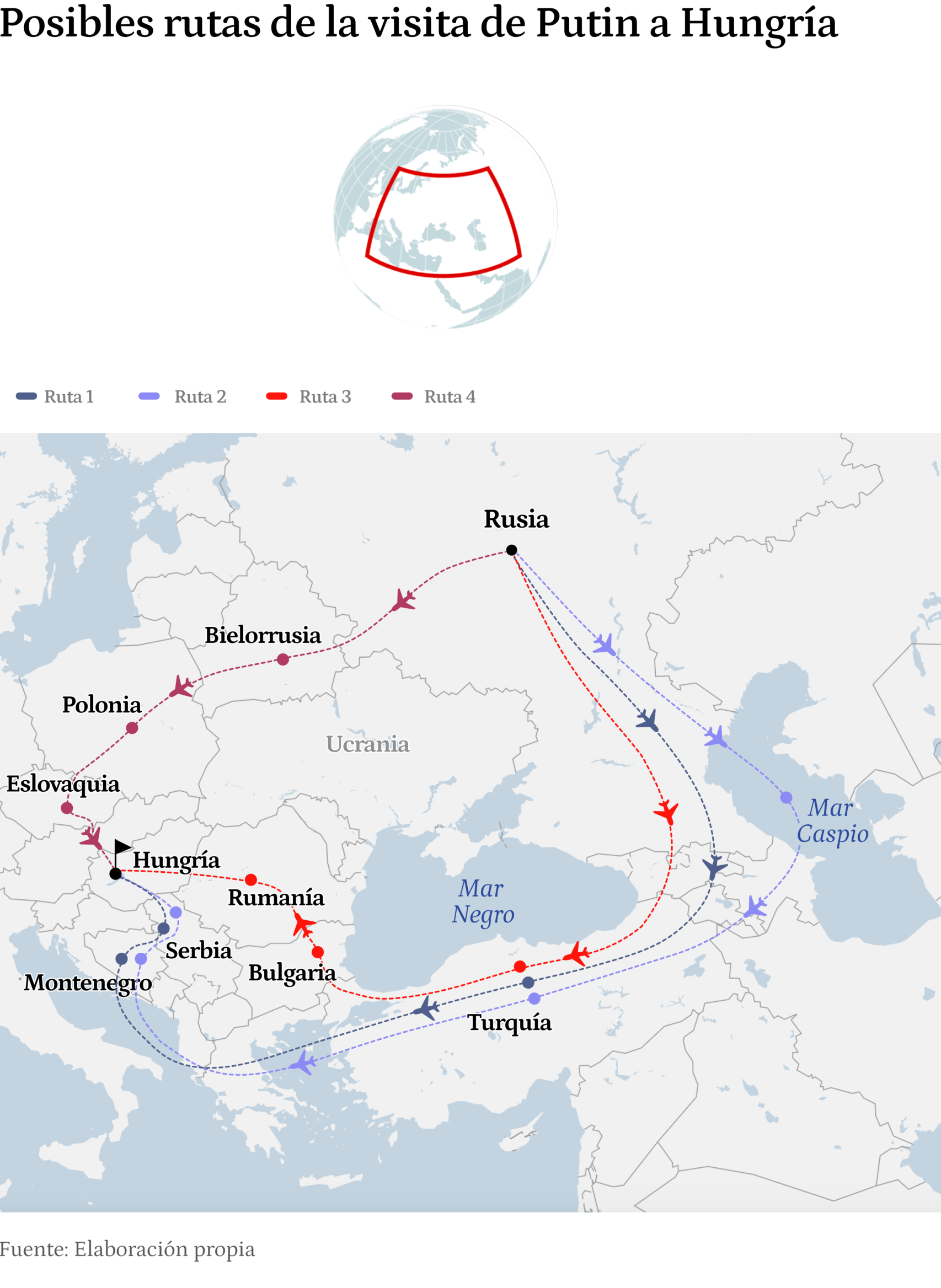 Las rutas que Putin puede seguir para aterrizar en Budapest