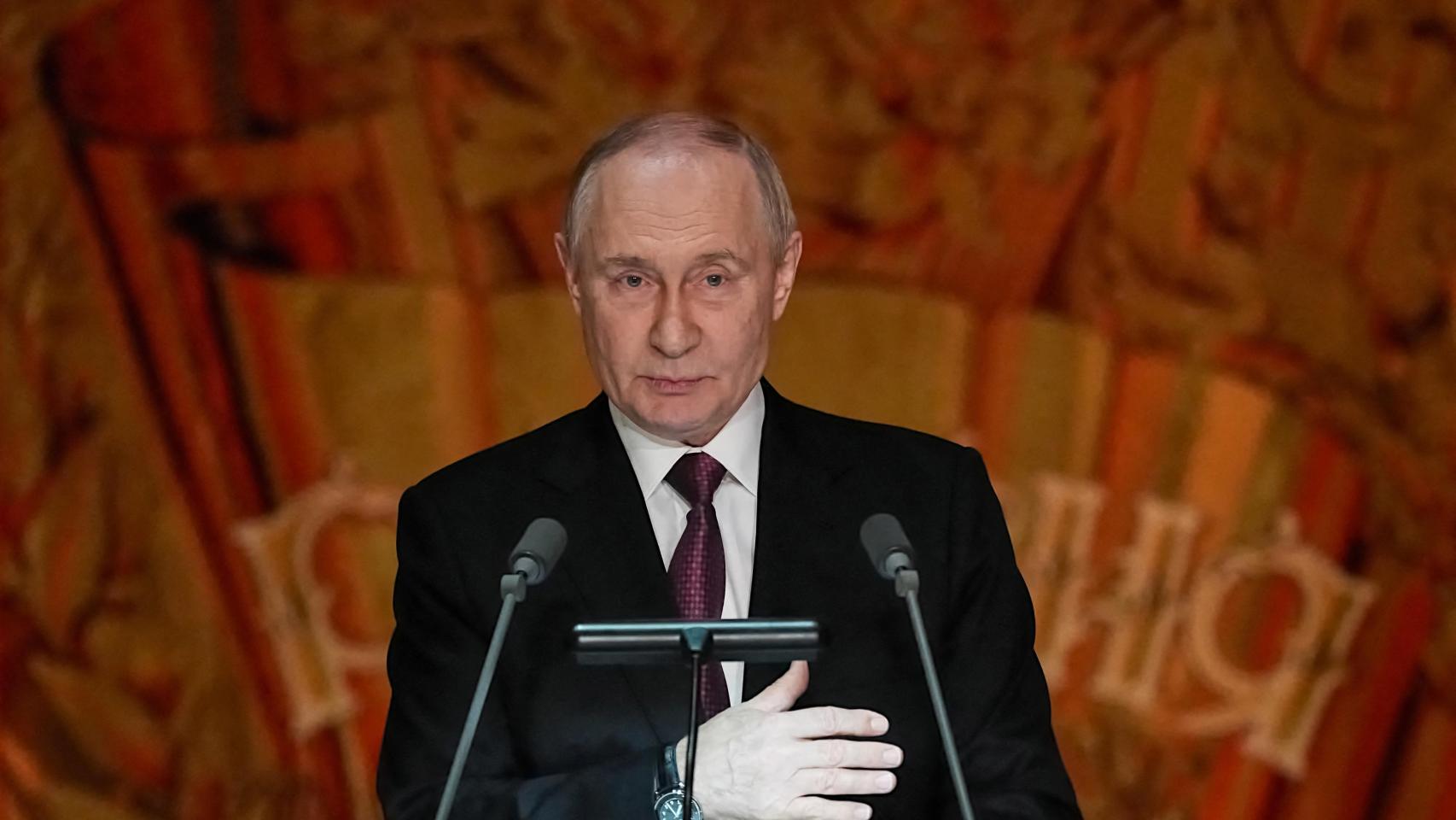 Vladímir Putin, durante la celebración del 20.º aniversario de la cadena estatal rusa RT en el Teatro Bolshói de Moscú.