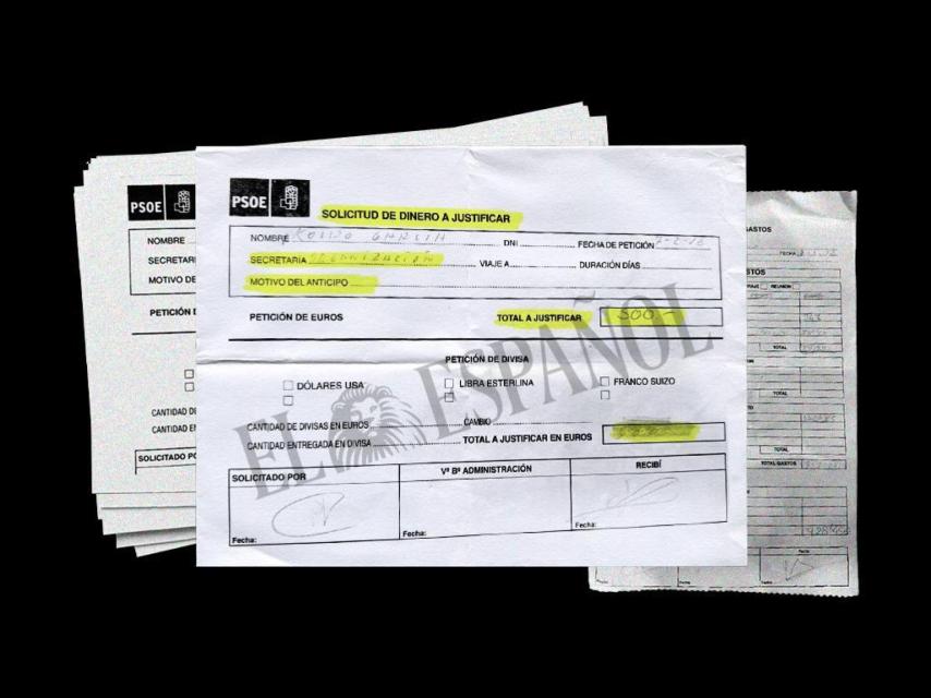 Documentos de los anticipos en efectivo del PSOE a Koldo García y otros cargos en los años 2017 y 2018.