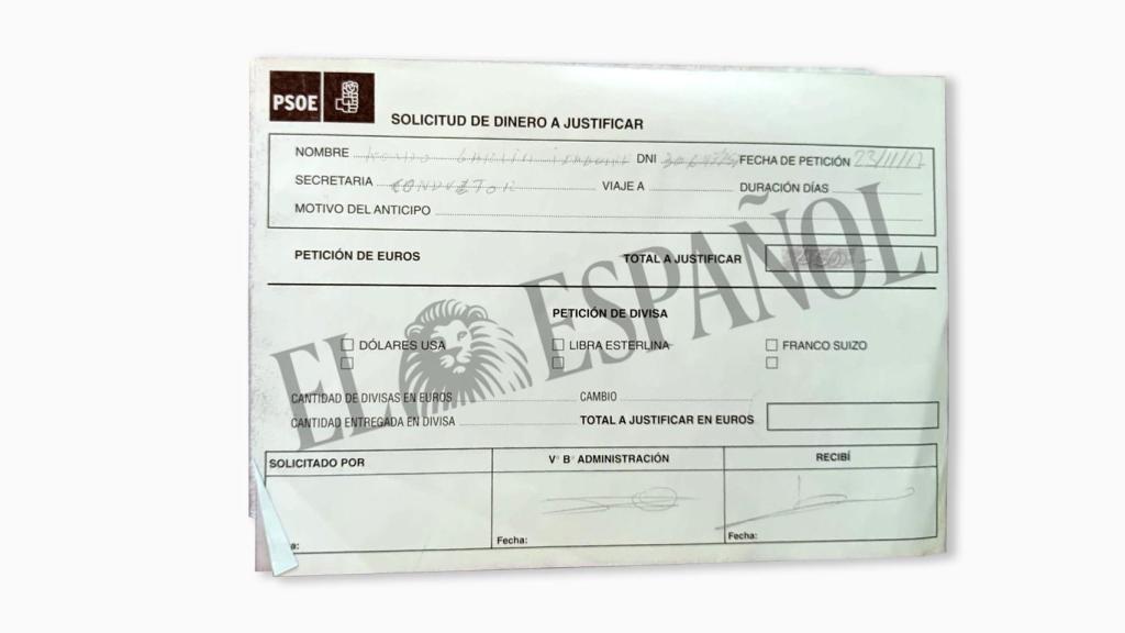 Solicitud de Koldo García para un anticipo de 500 euros del PSOE el 23 de noviembre de 2017.