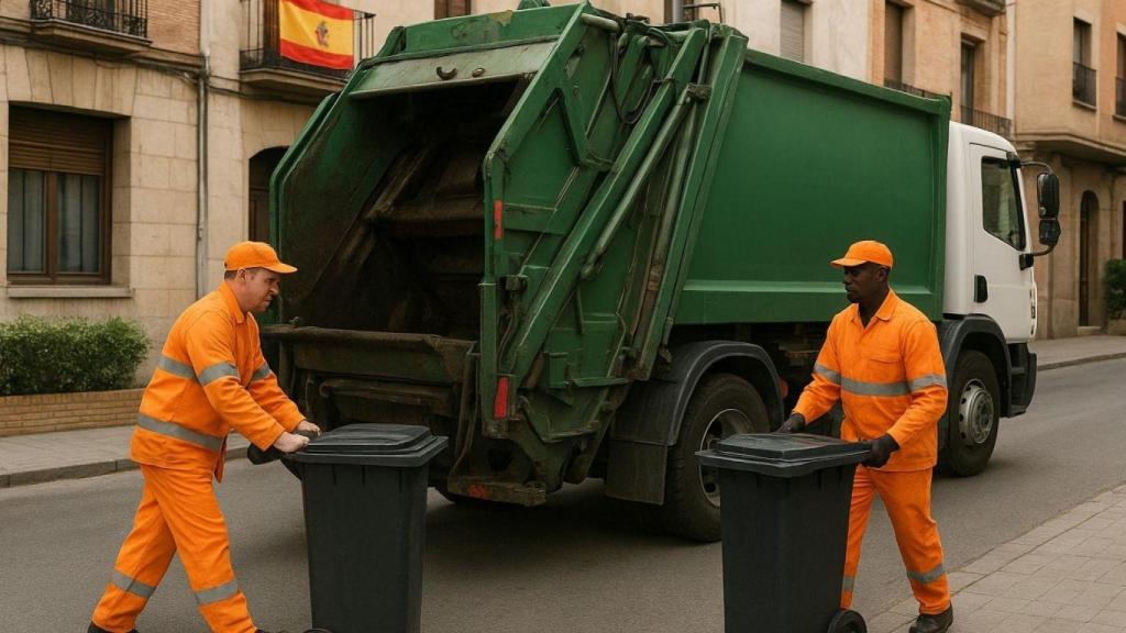 Dos hombres recogiendo la basura en una imagen generada por IA
