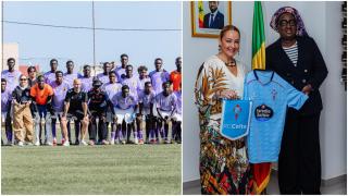 Marián Mouriño en Dakar junto a los jóvenes del proyecto y la ministra de Educación.