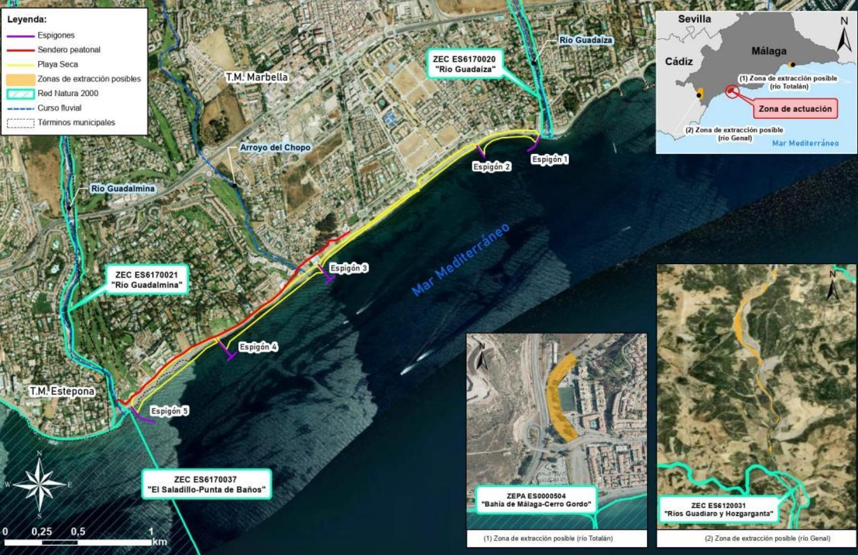 Detalle del proyecto de regeneración en la costa de San Pedro, en Marbella.