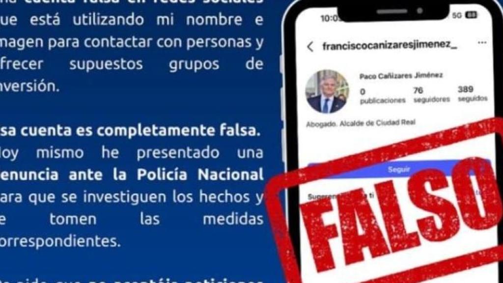 Imagen difundida por el alcalde para alertar de la suplantación.