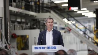 El presidente del PP, Alberto Núñez Feijóo, durante su intervención en Soria de este sábado