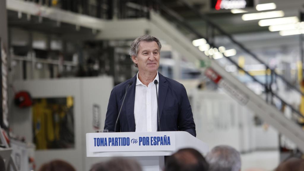 El presidente del PP, Alberto Núñez Feijóo, durante su intervención en Soria de este sábado