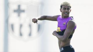 Lamine Yamal, en un entrenamiento con el Barça.