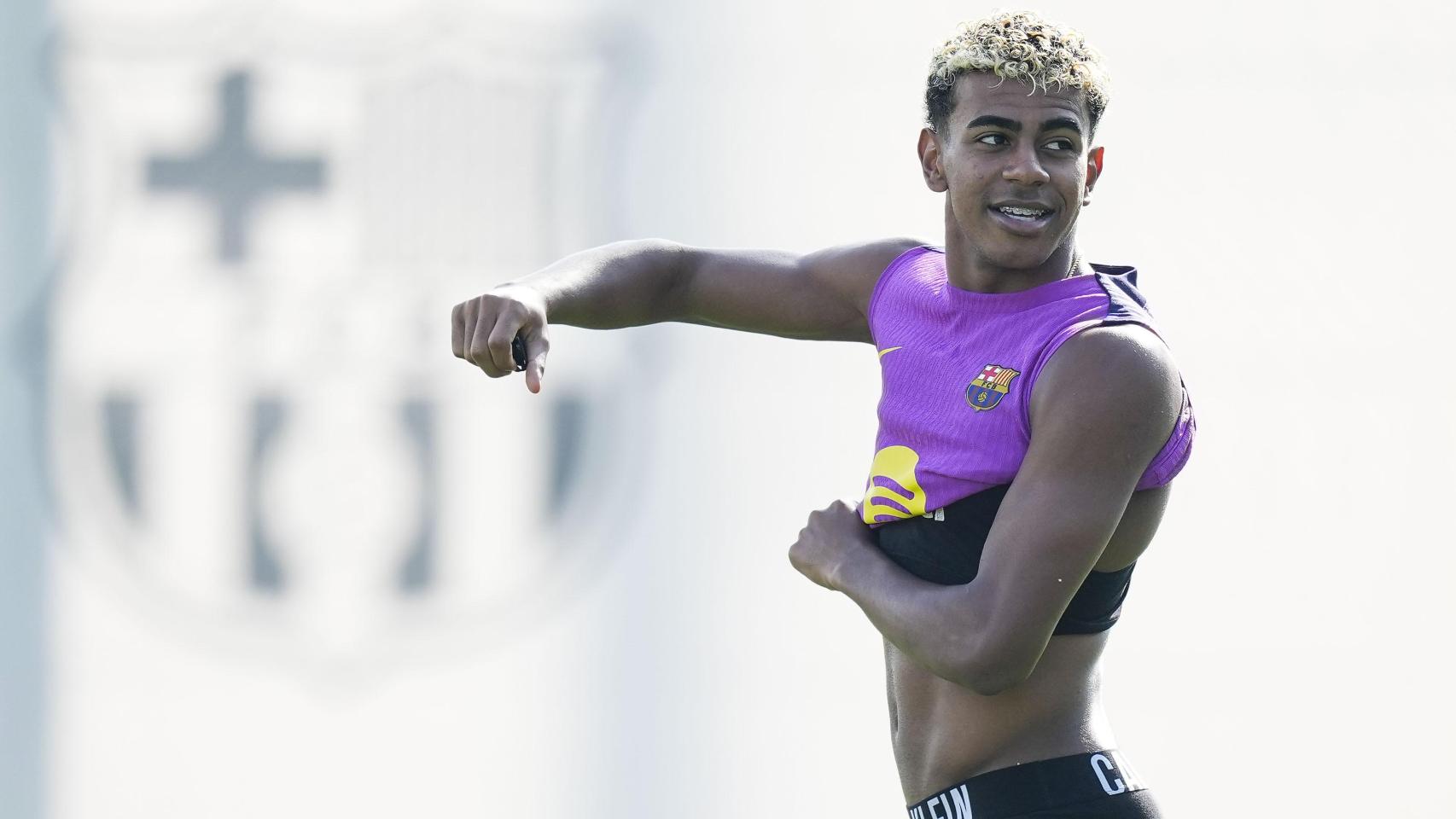 Lamine Yamal, en un entrenamiento con el Barça.