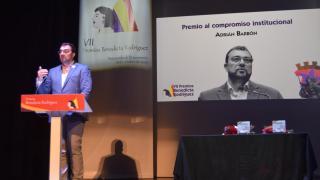 El presidente del Principado de Asturias, Adrián Barbón, este sábado en la localidad salmantina de Peñaranda de Bracamonte