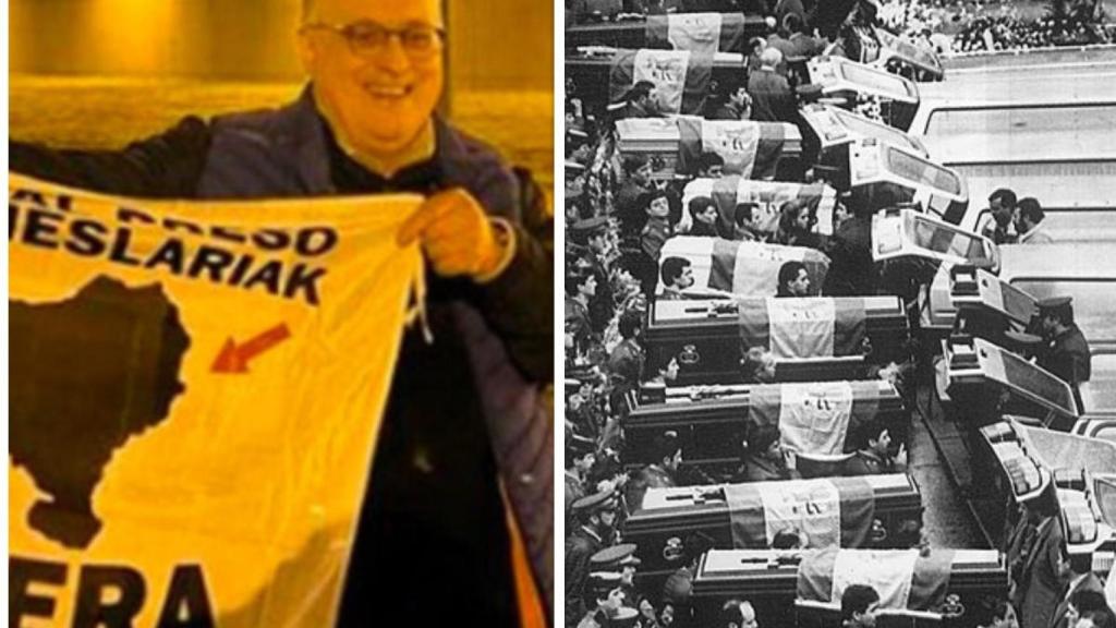 A la izquierda, el etarra Esnal; a la izquierda, el funeral por las víctimas del atentado.