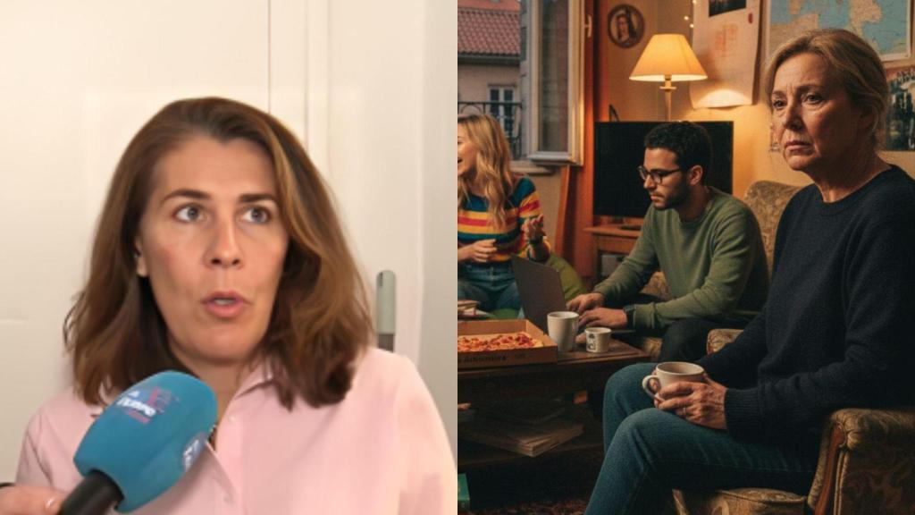 Carmen y una persona de más de 50 años en un piso compartido, generado con IA.